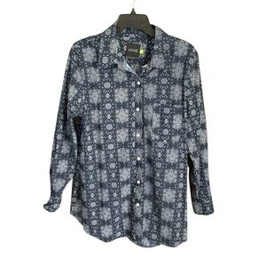 Large Lysse Boho Western Pattern Stretchy Long Sleeve Button Up Comfort Shirt